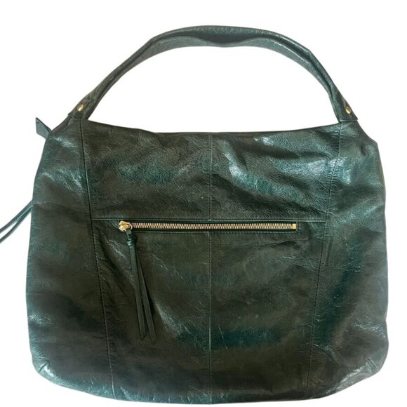Hobo The Original Green Leather Shoulder Bag With Floral Lining Dress or Casual - Picture 1 of 6